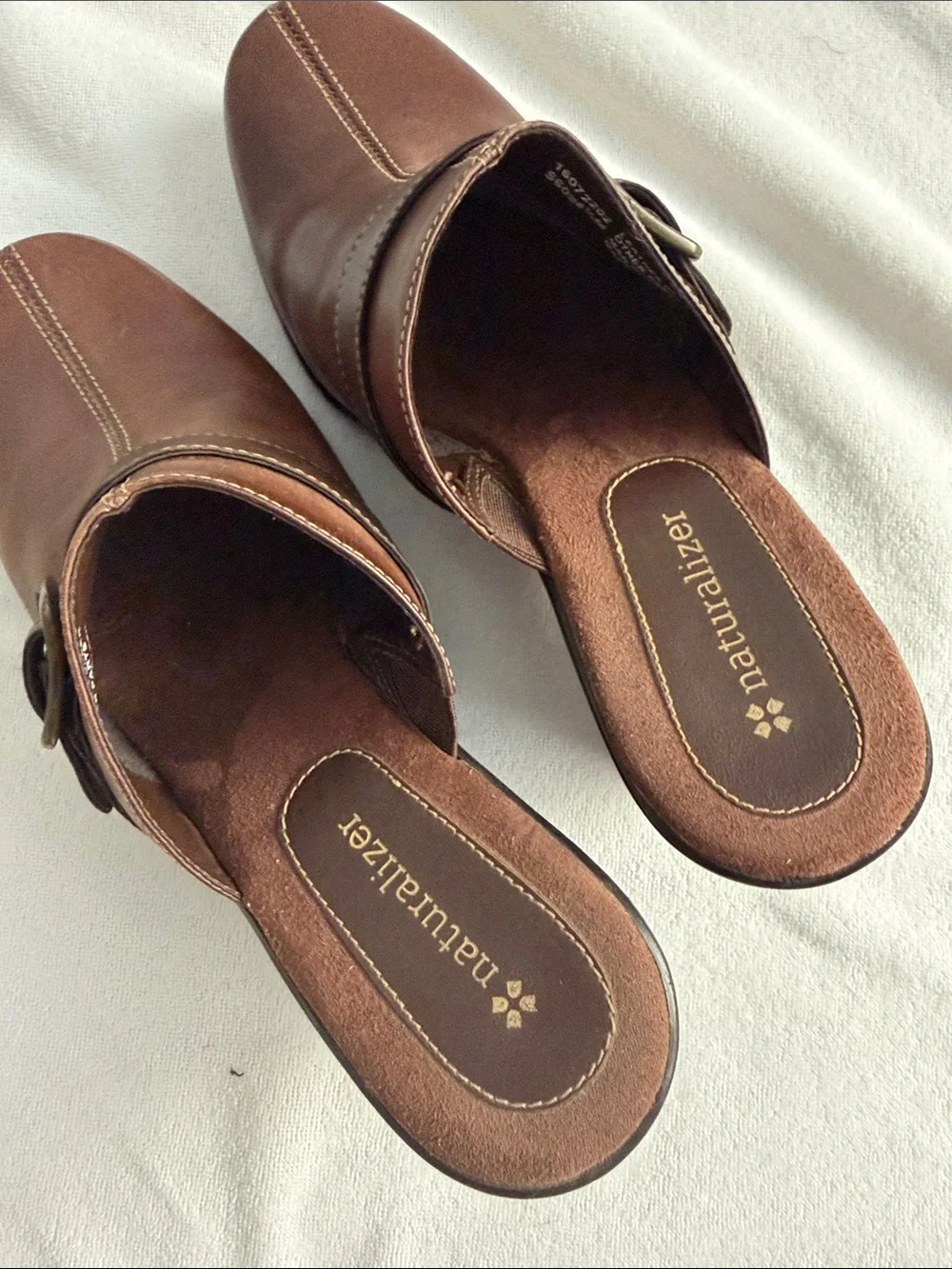 Naturalizer Brown Leather Buckle Mule Heels size 6.5